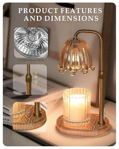GleeNflux Candle Warmer Lamp with Timer, Dimmer & Adjustable Height, 20MM Crystal Base, 2 Blubs, Fit Jar Scented Candles, Safe Aromatherapy Light for Sleep, Work, Yoga, Bedroom, Office, Gift for Women thumbnail 2