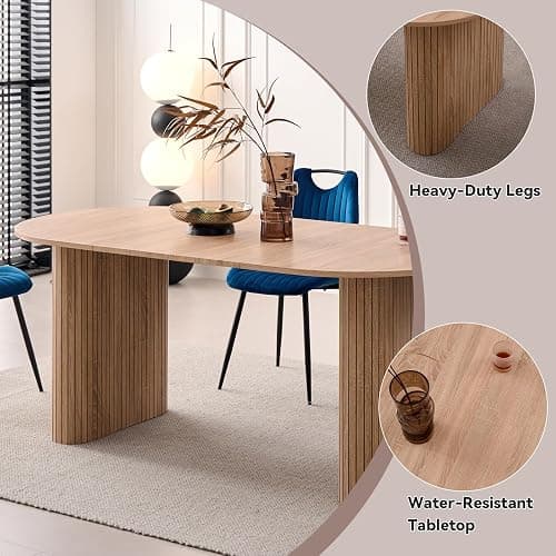 Lecafur HL 70.8" Oval Dining Table for 4 6 Person, Modern Farmhouse Kitchen Dinner Table for Breakfast Dining Receiption Room (Only Table), Natural thumbnail 5