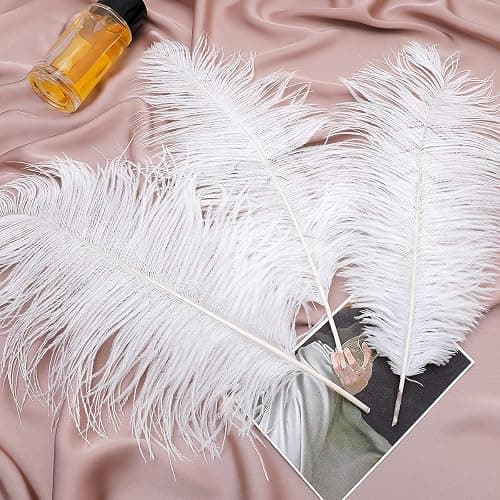 24pcs Natural White Ostrich Feathers 10-12inch (25-30cm) for Wedding Party Centerpieces，Flower Arrangement and Home Decoration. thumbnail 7