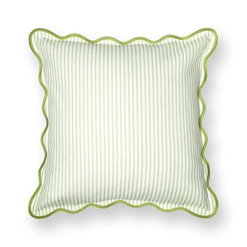 Hofdeco Premium Coastal Patio Indoor Outdoor Scalloped Throw Pillow Cover Only, 20"x20" Water Repellent for Backyard, Couch, Green Print Stripes thumbnail 6