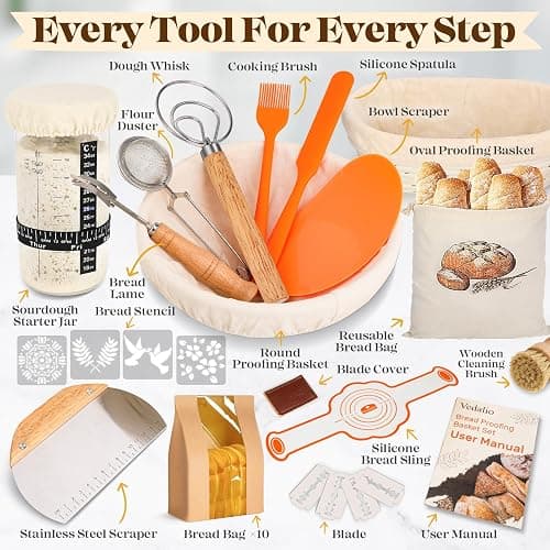 Sourdough Bread Baking Supplies, Sourdough Starter Kit, Bread Proofing Basket, Bread Making Tools Kit, Sour Dough Kit Tools, Sourdough Proofing Basket, Sourdough Kit Gifts for Bakers Women Wife Mom thumbnail 3