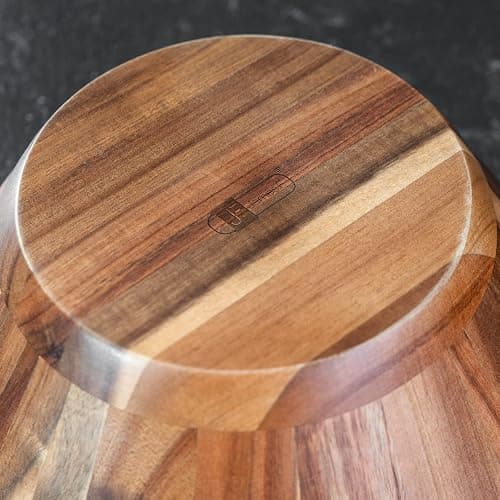 JF JAMES.F Wooden Salad Bowl, 12'' Acacia Wood Large Salad Bowl Set Big Salad Serving Bowl with Serving Utensils thumbnail 4