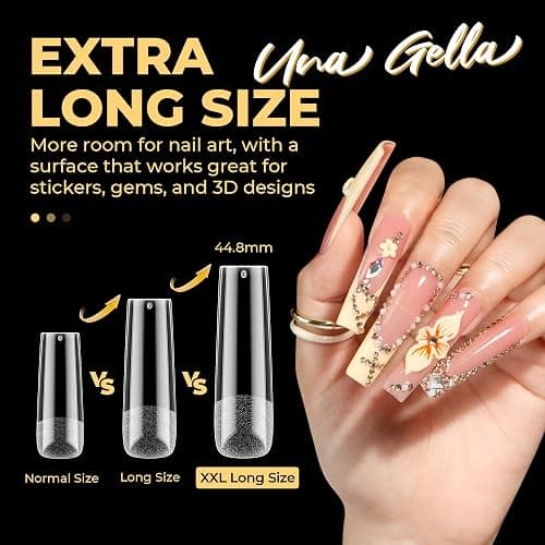 UNA GELLA Extra Long Square Nail Tips Pre-filed 240Pcs Square Gel Nail Tips | No C Curve XXL Long Press on Nails Full Cover Straight for Nails Extension Home DIY Salon 12 Sizes thumbnail 3