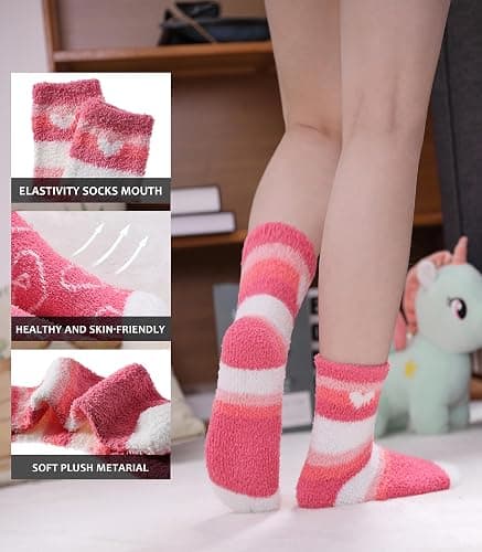 SDBING Fuzzy Socks for Women Soft Fluffy Home Sleeping Socks Cozy Warm Slipper Socks 6 or 5 Pairs thumbnail 3