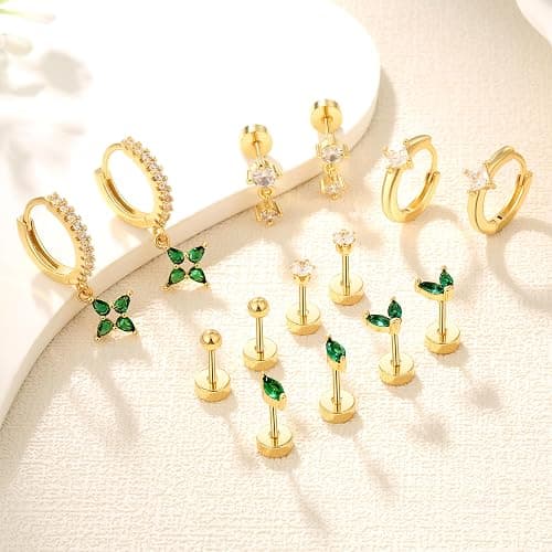 Flat Back Stud Earrings Set Surgical Stainless Steel Dainty Cartilage Earring Pack for Women Men thumbnail 2