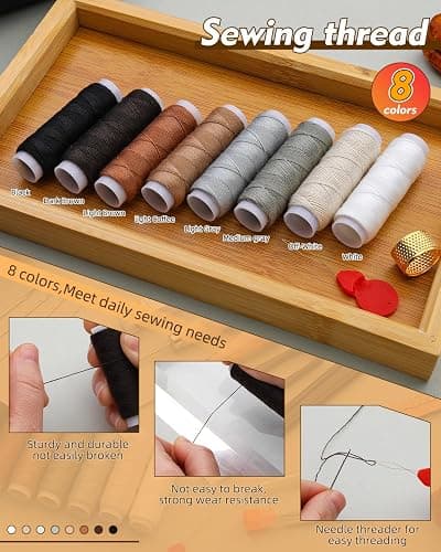 BAGERLA Upholstery Repair Kit, 50 Pcs Heavy Duty Sewing Kit with 8 Colors Thread 32 Pcs Upholstery Needles, Sewing Awls for Hand Stitching Car Sofa Shoe Backpack Craft DIY thumbnail 3