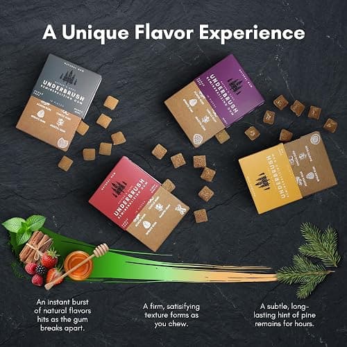 Underbrush Variety Pack Remineralizing Natural Gum, Sugar Free Xylitol Gum with Hydroxyapatite, Supports Fresh Breath and Oral Health, Tree Sap Base, Gluten Free, No Sucralose or Aspartame, 4 Pack thumbnail 5