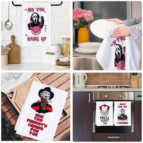 4 Pack Horror Movie Character Kitchen Dish Towels Set - 23 x 15 Inch Terrifier Merch for Halloween Movie Collection, Horror Tea Towels Gifts for Women, Scream Merchandise Gifts for Michael Myers Decor thumbnail 7