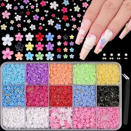 3D Flower Nail Charms for Nail Art, Cute Colorful Acrylic Floral Nail Charms with Caviar Beads and Flatback Pearls, Spring Blossom Petal for Manicure Nail Decor DIY - Image 1