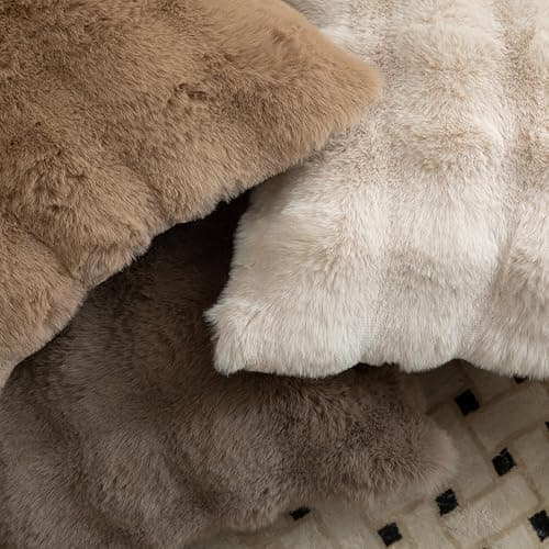 Mandioo Pack of 2 Thick Plush Wool Decorative Throw Pillow Covers Super Soft Wave Bubble Fur Velvet Cushion Covers Pillow Shams for Couch Bed Living Room 12x20 Inch Beige thumbnail 6