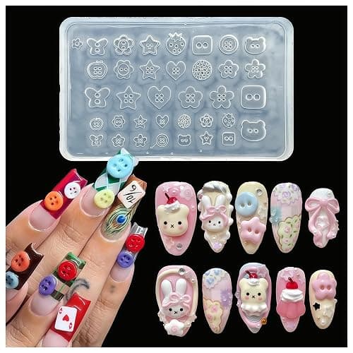 3D Buttons Gel Nail Art Mold Silicone Tools Nails Women DIY Manicure Design Multiple Shapes Button Small Model Resin Buckle Gel Molds for Accessories Supplies - Image 1