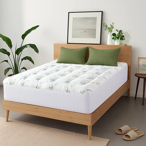 Ultra Soft Full Size Mattress Topper - Viscose Made from Bamboo Pillow Top Mattress Pad for Back Pain Relief - Naturally Cooling for Hot Sleepers, Sage thumbnail 2