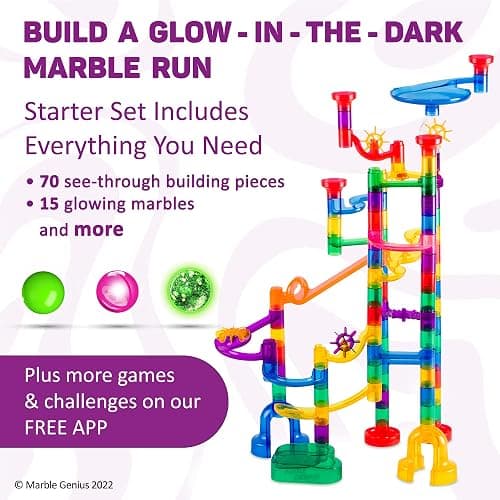 Marble Genius Marble Run Glow Starter Set - 115 Pieces, Multicolor, Ages 4+ - Race Track & STEM Building Set with Light-Up Bricks for Kids 4-8 thumbnail 3