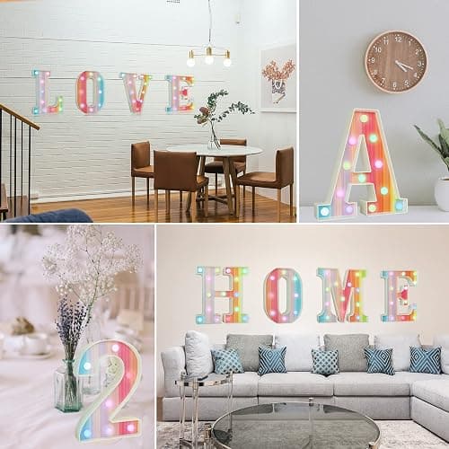 Rainbow Light Up Letters, Colorful LED Letter Lights 16 Color Changing Alphabet Sign Gifts for Girls Women Party Birthday Decorations Remote Night Light Christmas Valentine Wall Table Decor - T thumbnail 3