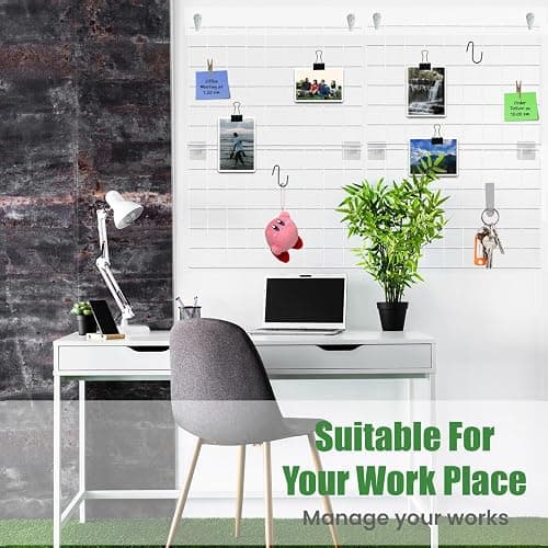 CIKLCIX Wire Wall Grid Panel Set of 2, Photo Display Board & Memo Board | 17.3"×11.8" White Metal Hanging Picture Organizer for Photos, Notes and Wall Decor in Home, Office or Dorm thumbnail 2