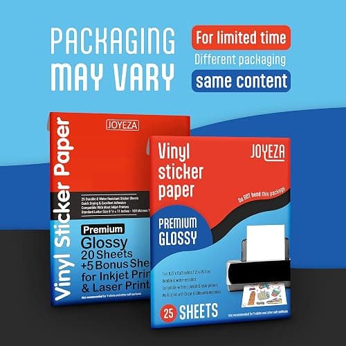 JOYEZA Premium Printable Vinyl Sticker Paper for Inkjet Printer - 25 Sheets Glossy White Waterproof, Dries Quickly Vivid Colors, Holds Ink Well - Inkjet & Laser Printer thumbnail 7