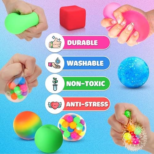 Stress Balls Fidget Sensory Toys: 12 Pack Squishy Stress Balls for Kids 3-12 - Hand Therapy Sensory Ball with Nervousness Pressure Relief - Squeeze Stress Toys Bulk - Classroom Prize Gift for Student thumbnail 6