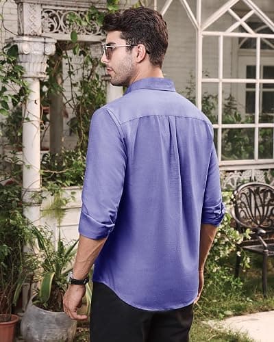 Alimens & Gentle Mens Solid Oxford Shirt Long Sleeve Dress Shirt Work Casual Button Down Shirts with Pocket thumbnail 3