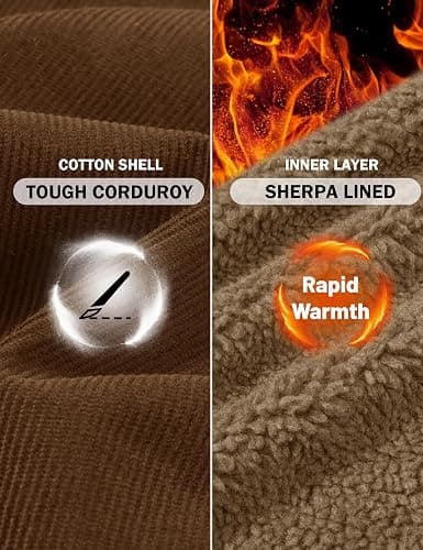 MAGCOMSEN Men's Corduroy Jacket Winter Sherpa Lined Warm Thick Trucker Cargo Coat with 5 Pockets thumbnail 5