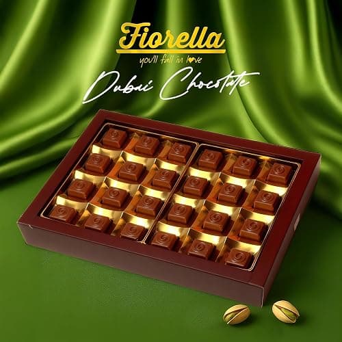 Fiorella Dubai Style Milk Chocolate Pistachio Squares, Filled Chocolate With Pistachio Butter & Crispy Kadayif, Individually Wrapped Chocolate Pieces, 24 Count Box thumbnail 5