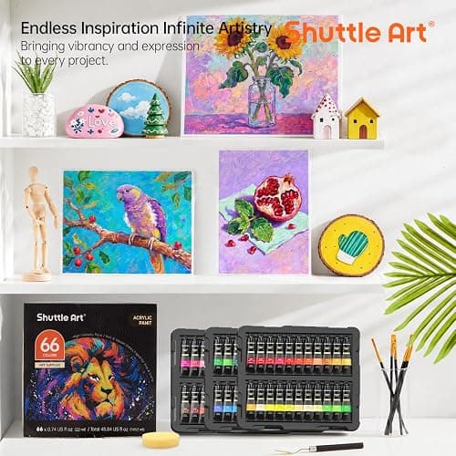 82 Pack Acrylic Paint Set, Shuttle Art 66 Colors Acrylic Paint with 10 Brushes, 22ml/0.74oz Tubes, Vibrant Colors, Artist Painting Supplies for Kids, Adults Painting & Crafting on Canvas, Wood Ceramic thumbnail 9