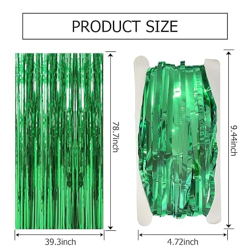 2 Pack Green Streamers Backdrop Jungle Party Decorations Foil Fringe Backdrop Curtains Photo Booth Backdrop for Birthday Dinosaur Animal St Patrick's Day Football Christmas Party Decorations thumbnail 3