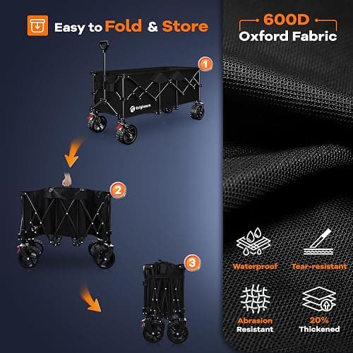 48" L Collapsible Wagon Cart Foldable, 560lbs Weight Capacity 300L Heavy Duty Folding Beach Wagons with Big All-Terrain Wheels, Utility Carts for Groceries, Shopping, Camping, Sports - Black thumbnail 9