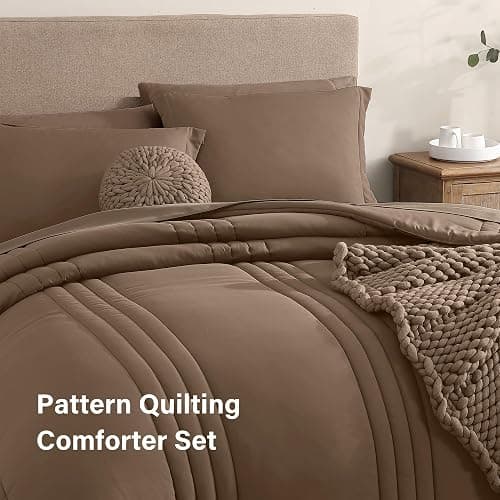 Monbix Queen Comforter Set - 7 Pieces Raw Umber Bed in a Bag Queen Bedding Sets with Comforters, All Seasons Comforter Bed Set with Sheets, Pillowcases & Shams thumbnail 3