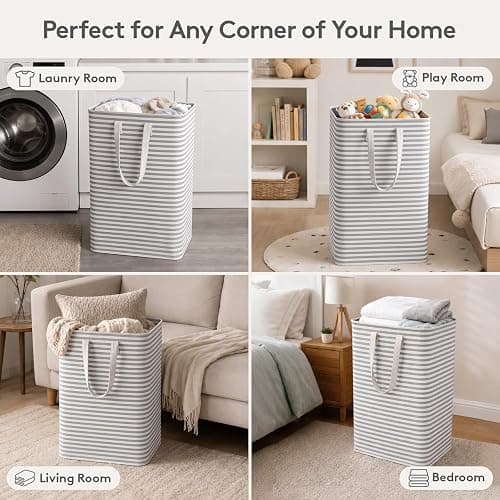 Lifewit 80L Large Laundry Baskets, 2 Pack, Reinforced Handles, Grey | Collapsible Laundry Hamper, Dirty Clothes Hamper, Waterproof Freestanding Design for Dorm, Laundry Room, Bedroom, Bathroom thumbnail 9
