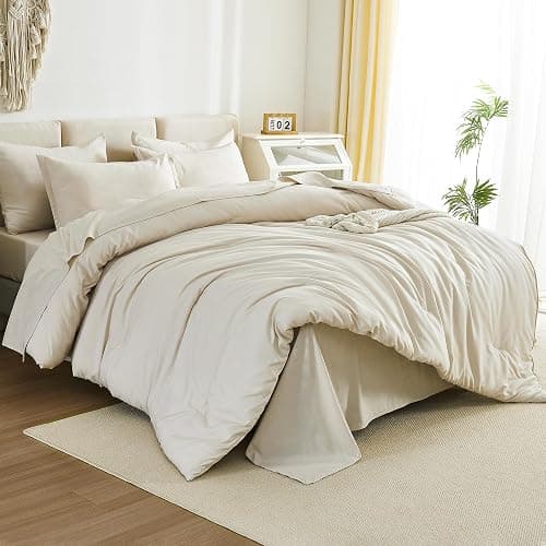 Litanika Beige Bed in a Bag Full - 7 Pieces Full Size Comforter Sets Bedding Comforter Sets, Solid Fluffy Bed Set with Comforter, Sheets, Pillowcases & Shams thumbnail 3