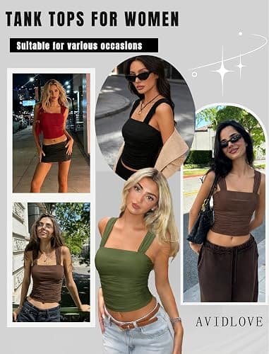 Avidlove Square Neck Tops for Women Mesh Cute Ruched Crop Tank Y2K Concert Going Out Top Brown thumbnail 5