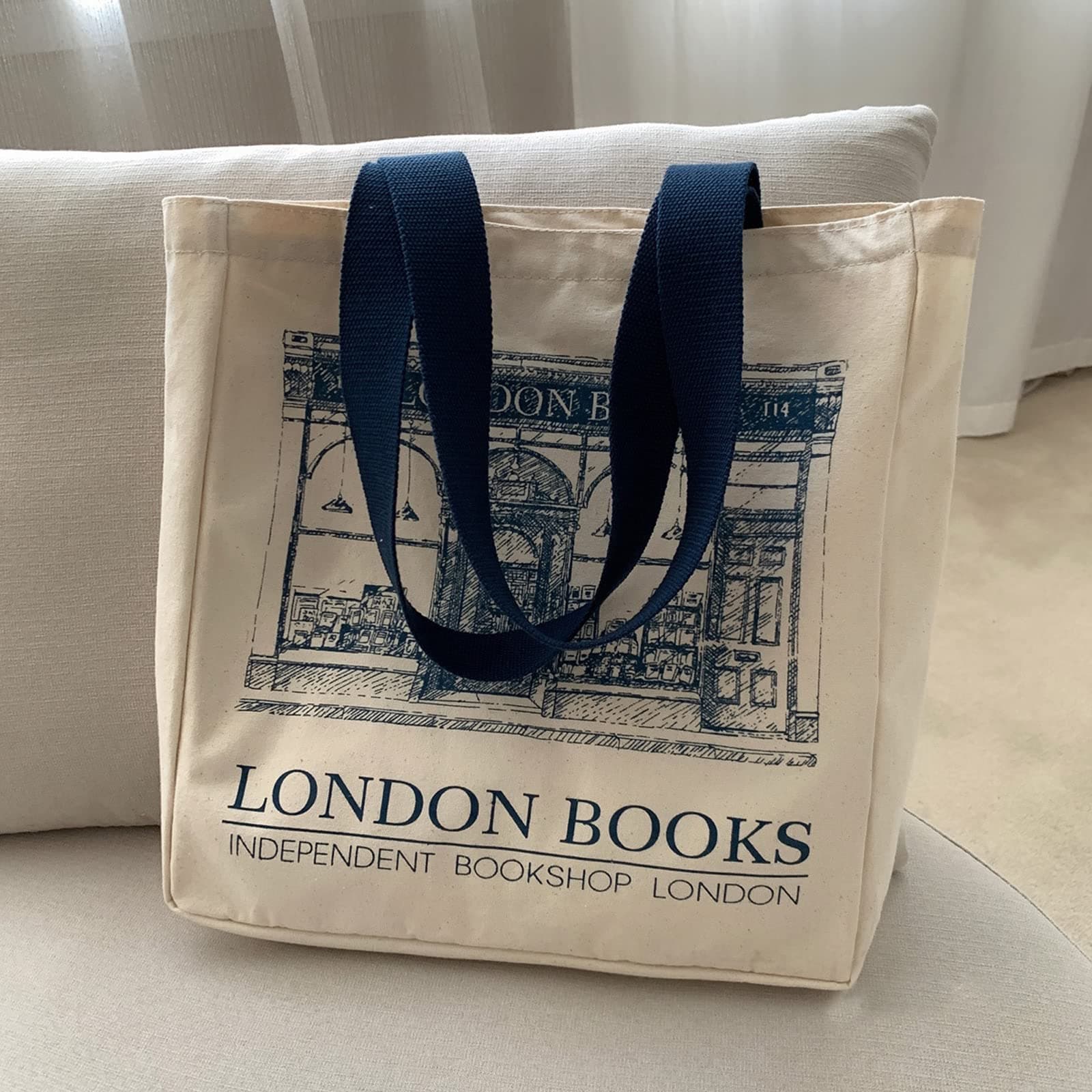 BXCNCKD Vintage London Bookstore Canvas Bag Women's One Shoulder Tote Bag Large Capacity Shopping Bag, Beige, Large thumbnail 6
