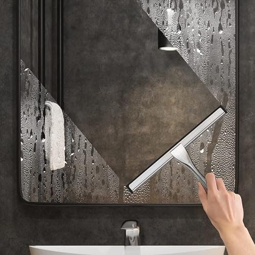 All-Purpose Stainless Steel Shower Squeegee for Shower Glass Door with 2 Adhesive Hooks, Bathroom Cleaner Tool Household Window Mirror Squeegee , Cleaning Tile Wall, Car, 10 Inch Silver thumbnail 4