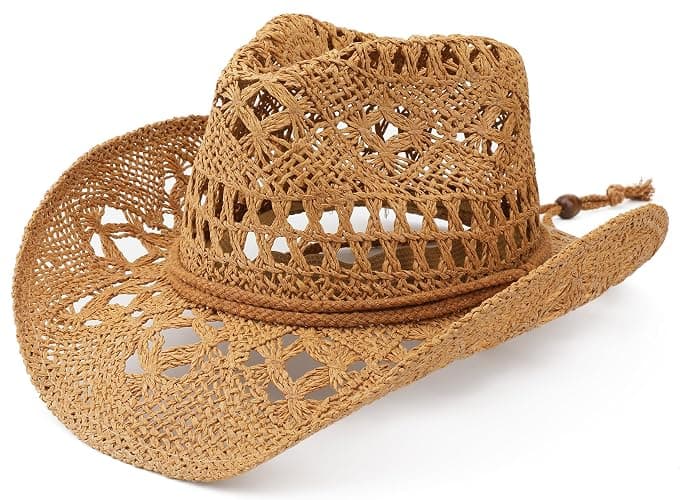 Melesh Straw Cowboy Hat for Women and Men with Shapeable Wide Brim Sun Beach Western Cowgirl Hat thumbnail 2