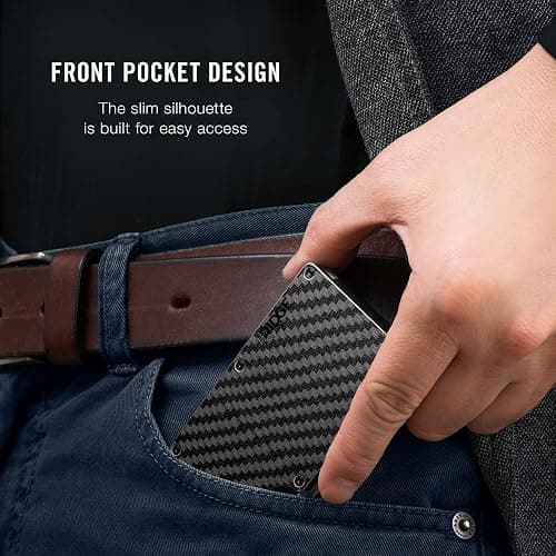 Ridge Wallet for Men - Slim Minimalist Compact Wallet and Card Holder, RFID Protected Front Pocket Wallets for Men with Integrated Cash Strap (Carbon Fiber 3K) thumbnail 6