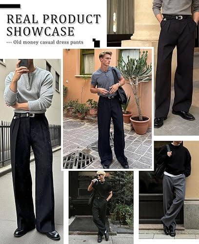 Susclude Mens Casual Dress Pants Old Money Pleated Baggy Wide Leg Vintage Relaxed Fit Slacks Work Office Trousers thumbnail 5