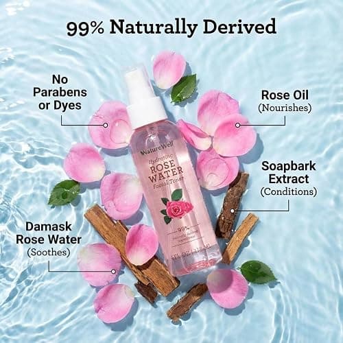 NATURE WELL Rose Water Hydrating Facial Toner Mist for Dewy & Radiant Skin, Refreshing, Conditioning, Soothing, Moisturizing, Perfect for Travel, 4 Fl Oz thumbnail 4