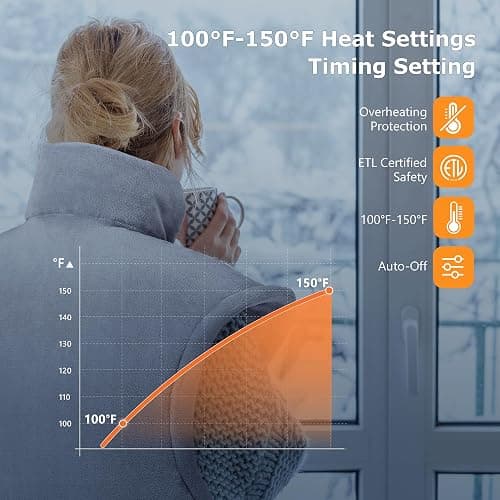 Heating Pad for Back Pain Relief, 24"x33" Weighted Heating Pad for Neck and Shoulder, Neck Heating Pad Fast-Heating with 6 Settings, Auto Shut-Off Full Body Heating Pad, Gifts for Women-Washable thumbnail 3