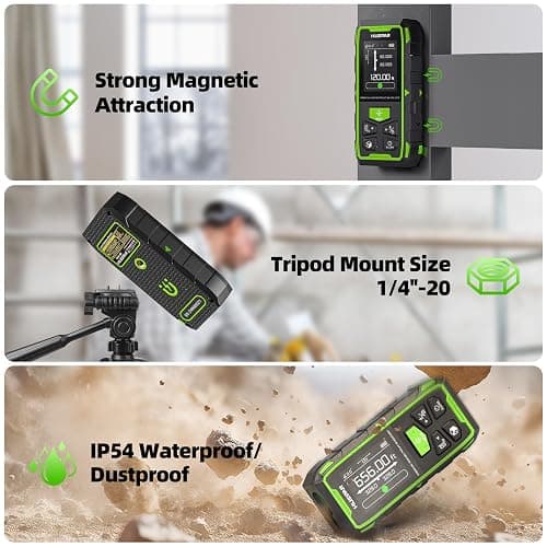 Huepar Dual Laser Measuring Tool, 656Ft Green-Beam Bilateral Digital Laser Distance Measure 6 Units Ft/in/M, Rechargeable Laser Measurement Tool -Backlit LCD Display, Length/Area/Volume/Angle Sensor thumbnail 8