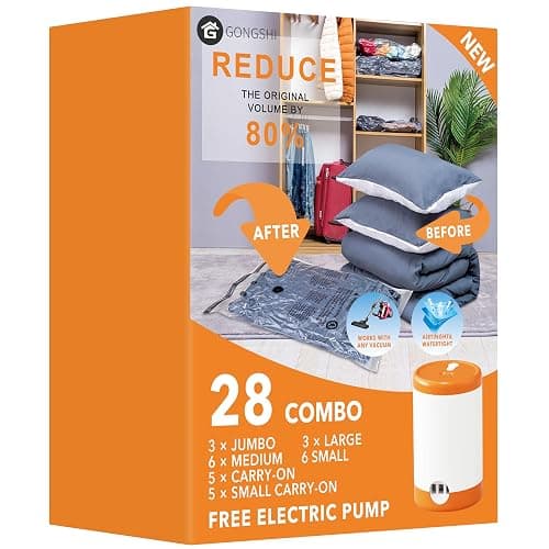 28 Pack Vacuum Storage Bags with Electric Pump, Plastic Packaging Bags,Space Saver Bag for Clothes, Mattress, Blanket, Duvets, Pillows, Comforters, Travel - Image 1