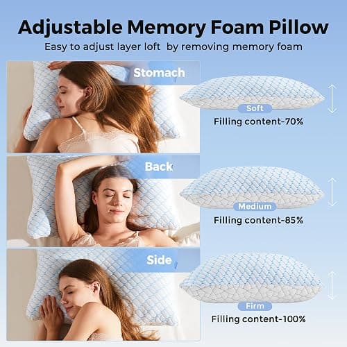 puredown King Size Pillows Set of 2, Shredded Memory Foam Pillows, Cooling Pillow King 2 Pack, Foam Pillow for Sleeping, Adjustable Firm Bed Pillow for Side, Back and Stomach Sleepers thumbnail 3