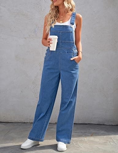luvamia Overalls Women Loose Fit Denim Bib Baggy Overall Jumpsuit Straight Wide Leg Stretchy Jean Pants Fashion thumbnail 4