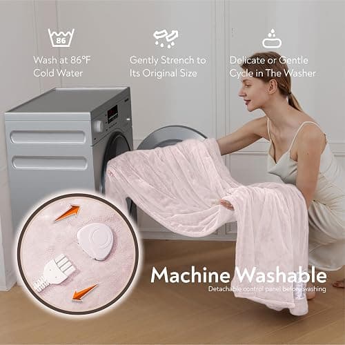 Wapaneus Foot Pocket Heated Blanket Electric Throw with 10 Heating Levels and 4 Timer Settings 4 Hours Auto Shut Off, Flannel Fast-Heating Heated Throw 50" x 60", Machine Washable, Pink thumbnail 7