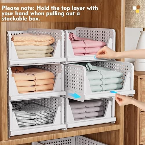 SNSLXH 5 Pack Stackable Closet Storage Basket, Multifunctional & Foldable Closet Organizer for Bathroom Kitchen Laundry Room Wardrobe Storage, Space-Saving Clothes Storage Drawer Organizer, White thumbnail 6