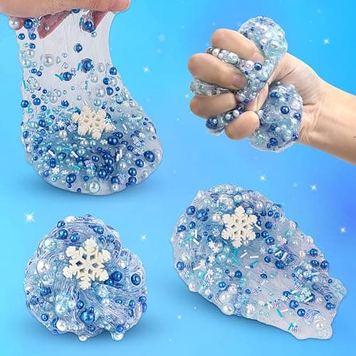 3 x 100mL Blue Slime Kit for Girls & Boys: Includes Clear, Water & Pearl Bead Crunchy Slime, Sensory Experience DIY Slimes Set, Slimes Party Favors for Kids Birthday Easter Halloween Teens Gift thumbnail 4