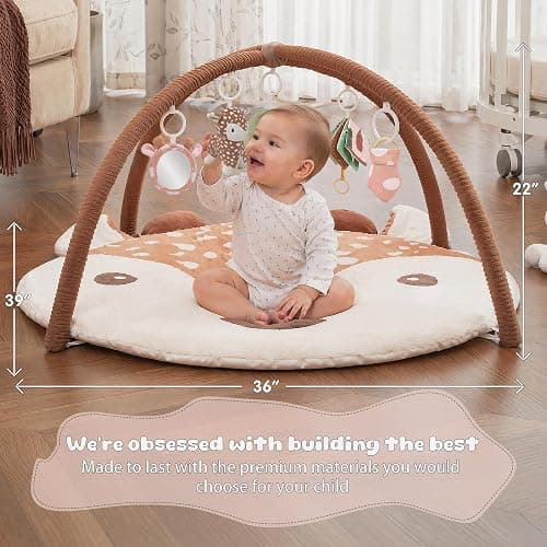 2PM SPORTS Baby Play Gym Tummy Time Play Mat with 5 Detachable Toys – Deer Theme, Machine Washable Baby Playmat for Sensory Development, Activity Mat for Newborn Infant 0-6 6-12 Months, Baby Gift thumbnail 2