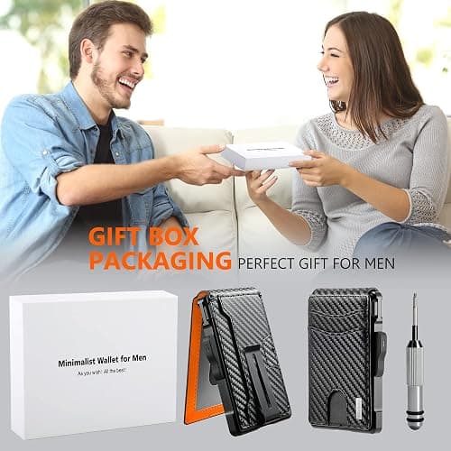 umoven Wallet for Men - with Money Clip Slim Leather Slots Credit Card Holder RFID Blocking Bifold Minimalist Wallet (Carbon Black and Orange) thumbnail 6