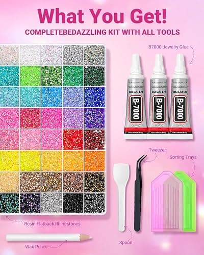 Hasakhi Bedazzling Kit 50000Pcs Rhinestones for Diamond Art 3mm 40 Colors | Bedazzler kit for Tumblers, Crafts, Clothes & DIY Nail Art ,3Pcs B7000 Jewelry Glue, 2PcsTrays,Rhinestone Picker Tool Set thumbnail 8