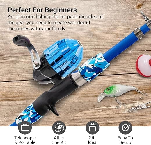 Lanaak Kids Fishing Pole, Kids Portable Telescopic Fishing Rod Set, Tackle Box and Fishing Net Combo Kit, Kids Fishing Gear for Boys and Girls Age 5-10 and Youth thumbnail 2