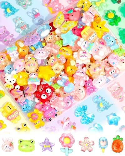 100PCS FIVEIZERO Cute Slime Charms Bulk Easter Gift Set – Kawaii Flatback Resin Charms for Crafts, Mini Decoden Acrylic Embellishments for Phone Junk Cases, Scrapbooking & DIY Decoration (Multicolor) - Image 1